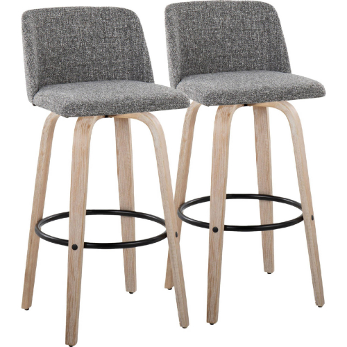 Toriano 26" Swivel Counter Stool in White Washed Wood & Grey Noise Fabric (Set of 2)